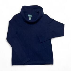 Lauren Ralph Lauren Vintage 90s Cashmere Navy Blue Mock Neck Sweater Petite Sm